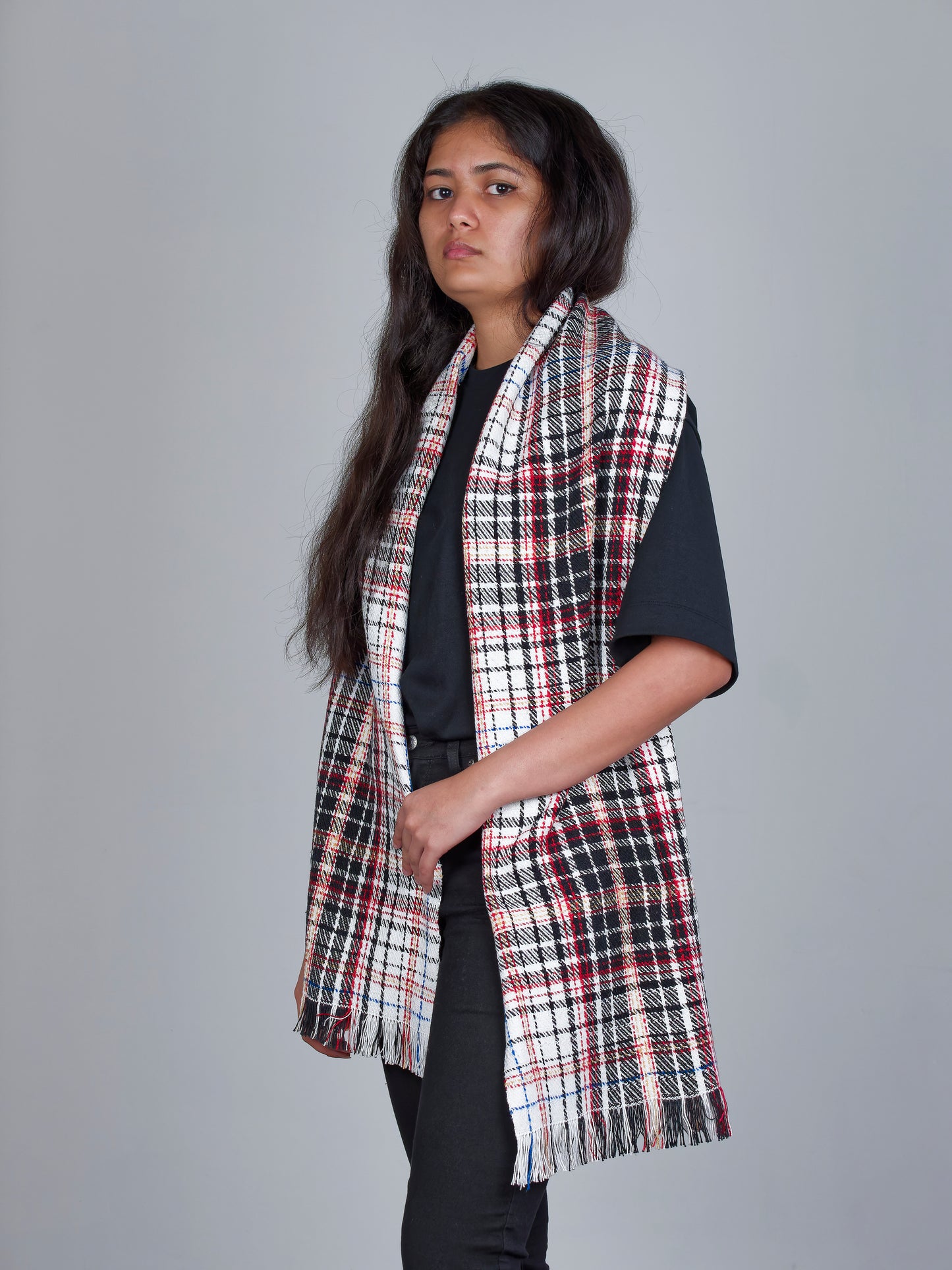 Anarchy Check Handwoven Cotton & Bamboo Scarf