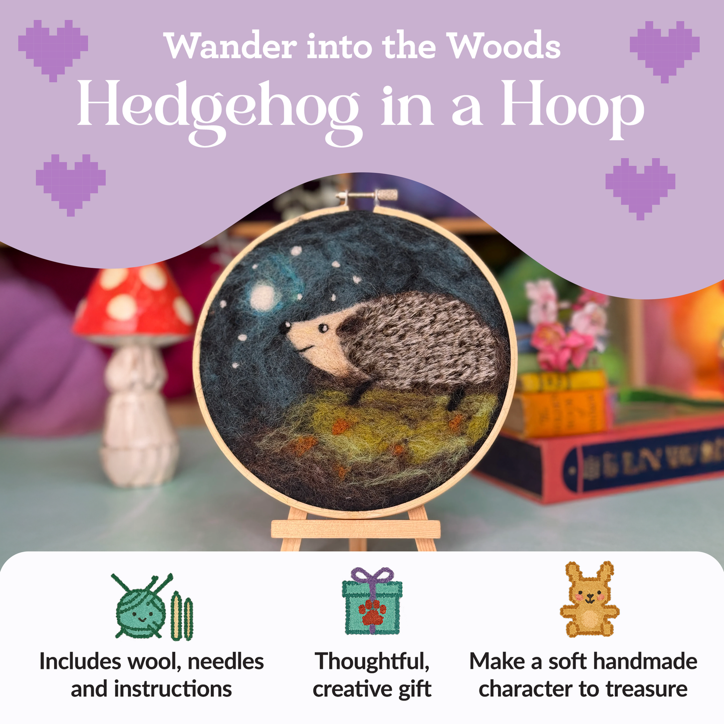 Hedgehog in a Hoop Needle Felting Craft Kit